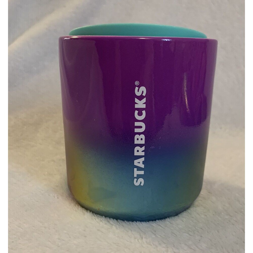 Rare STARBUCKS Summer IRIDESCENT‎ RAINBOW 8 oz PURPLE CERAMIC TUMBLER Short Mug